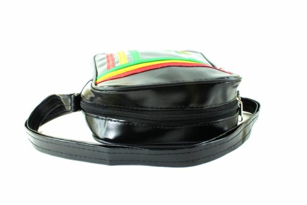 Rasta Lacoste Shoulder Bag Black Vinyl Cannabis Leaf Rasta Colors Stripes