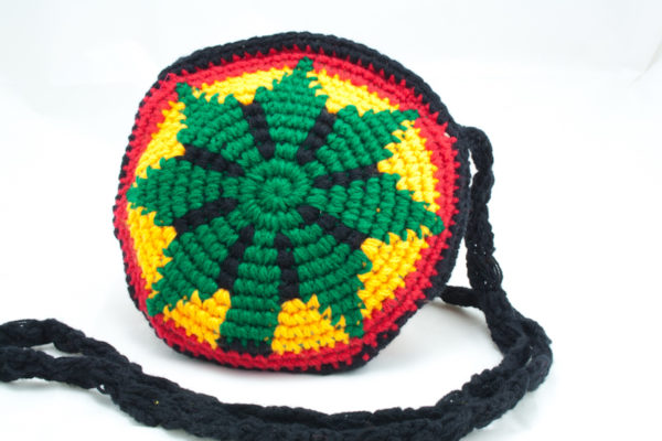 Rasta Circle Shaped Bag Rastafari Round Crocheted Purse with Zip 7x7 inches