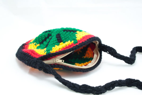 Rasta Circle Shaped Bag Rastafari Round Crocheted Purse with Zip 7x7 inches