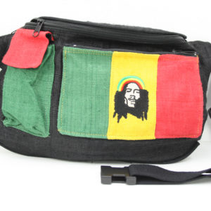 Bob Marley Thin Waist Bag Hemp Bag Rasta Colors with 2 Front Pockets 14x9 inches