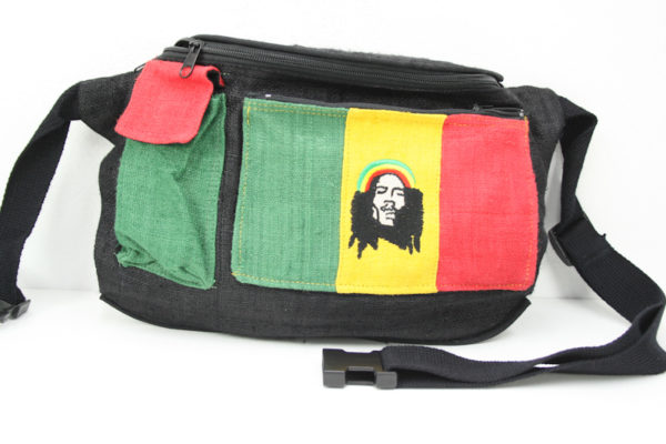 Bob Marley Thin Waist Bag Hemp Bag Rasta Colors with 2 Front Pockets 14x9 inches
