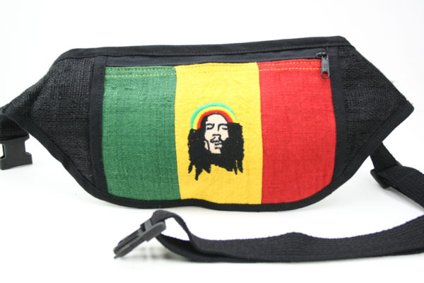 Flat Waist Bag Bob Marley Green Yellow Red Stripes Black Clip Strap Thin Waist