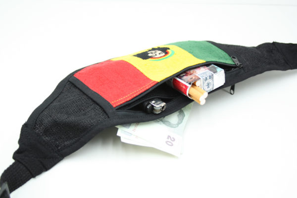 Flat Waist Bag Bob Marley Green Yellow Red Stripes Black Clip Strap Thin Waist