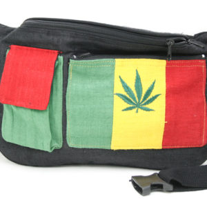 Safe Cannabis Thin Waist Bag Hemp Bag Rasta Colors with 2 Front Pockets