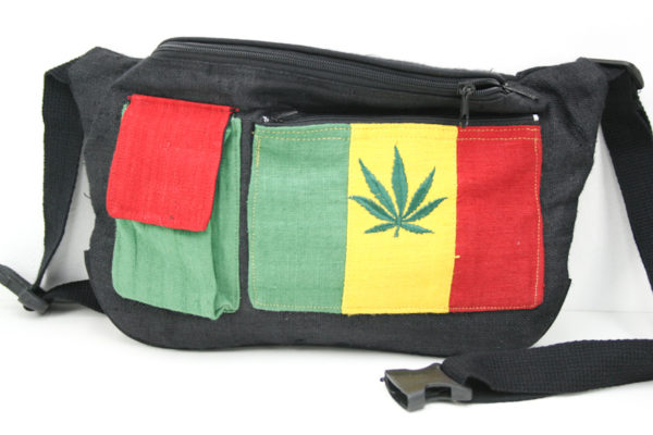 Safe Cannabis Thin Waist Bag Hemp Bag Rasta Colors with 2 Front Pockets