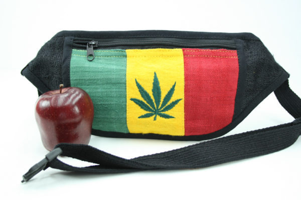 Flat Waist Bag Cannabis Weed Green Yellow Red Stripes Black Clip Strap Thin