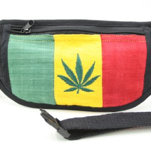 Flat Waist Bag Cannabis Weed Green Yellow Red Stripes Black Clip Strap Thin
