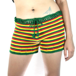 Shorts Hand Knitted Rasta Colors Stripes Front View