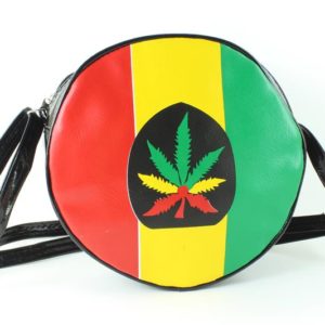 Shoulder Vinyl Bag Circle Rasta Colors Cannabis Leaf Black Vinyl Faux Leather