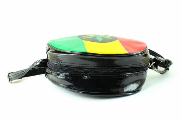 Shoulder Vinyl Bag Circle Rasta Colors Cannabis Leaf Black Vinyl Faux Leather