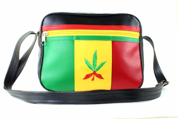 Vinyl Bag Rectangular Shoulder Bag Rasta Colors Cannabis Leaf Fake Leather